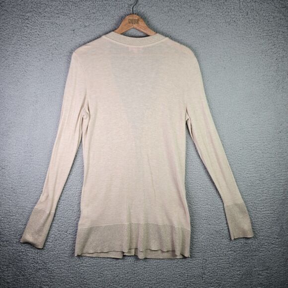 Lilly Pulitzer Gold Metallic Long Cardigan Sweater L V-Neck Logo Button Pocket - Picture 10 of 16